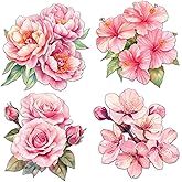 WICVIC 4 Pcs Peony Sticker Pack Vinyl Watercolor Flower Decal Vintage Floral Stickers Bumper Car Laptop Window Phone Tumbler Scrapbooking Birthday Mothers Day Gifts for Women Mom Ladies Her