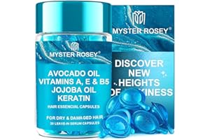 MYSTER ROSEY Hair Serum Capsules - No Rinse Conditioner for Frizzy & Dry & Damaged Hair with Argan & Avocado Oils & Vitamins, 1.59 Fl Oz，1 Pack