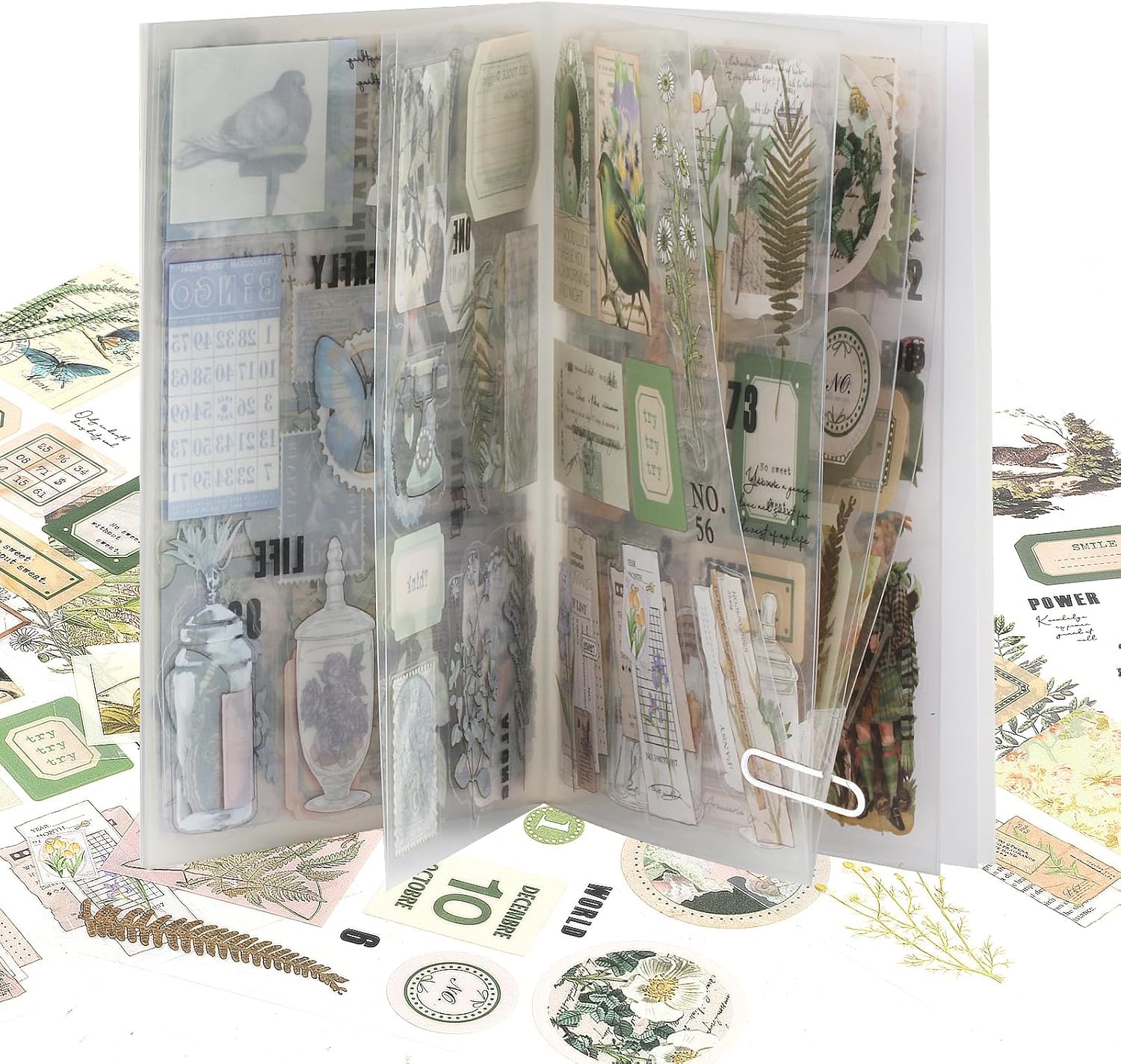 Vintage Scrapbook Stickers, 20 Pages Scrapbooking Supplies Book, Nature Green Island Sea Stickers for Scrapbook Accessories, Paper for Scrap Book Journal Notebook