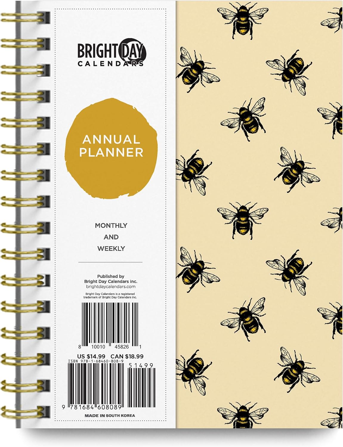 2021 Annual Planner by Bright Day, Yearly Monthly Weekly Daily Spiral Bound Dated Agenda Flexible Cover Tabbed Notebook… (Honeybees)