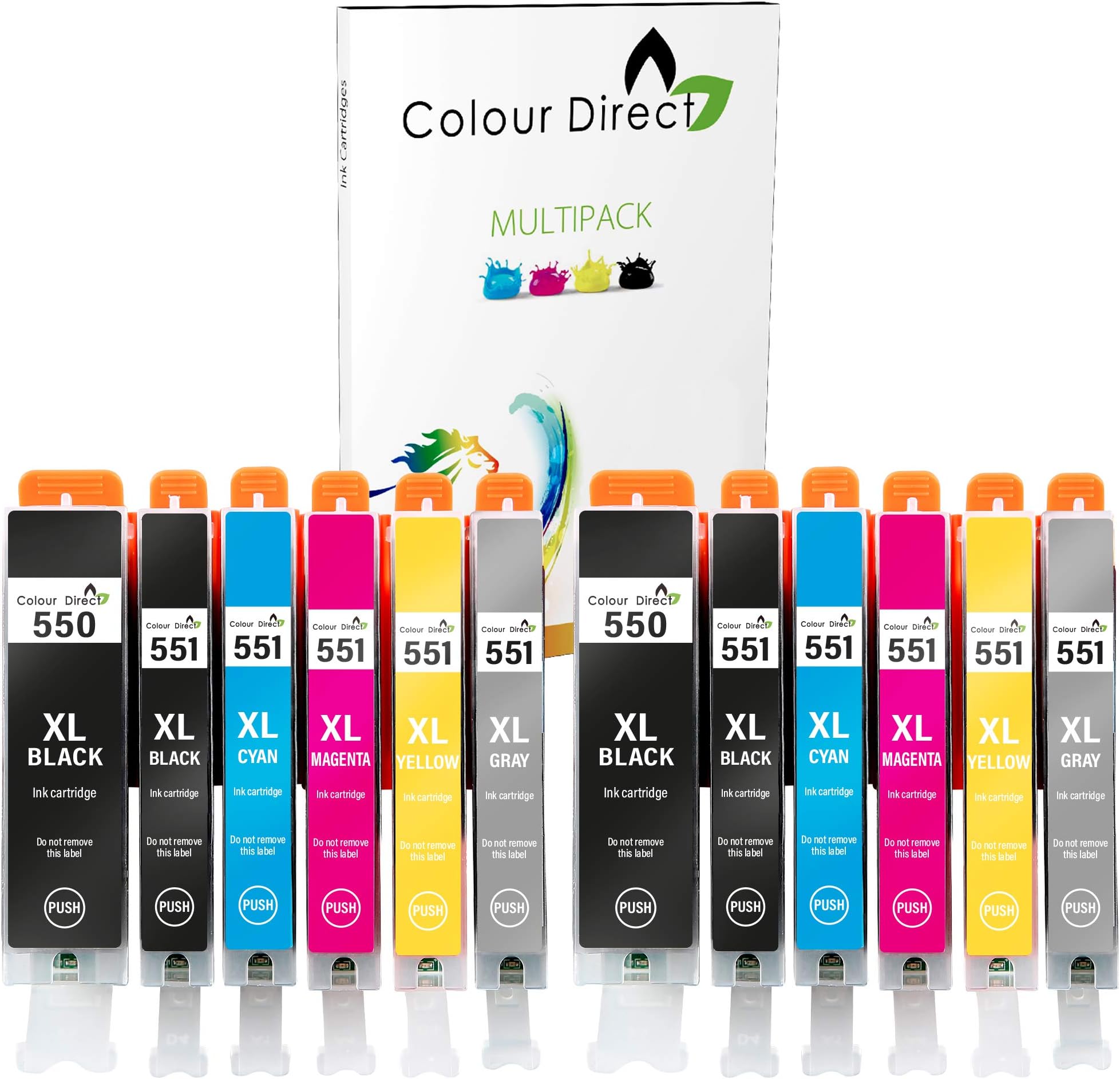 Colour Direct PGI-550XL CLI-551XL Compatible Ink Cartridges for Canon 550 551 XL for Canon PixmaPixma iP8750 MG6340 MG6350 MG7150 MG7500 MG7550-12 Pack (2 Sets 2 Grey)