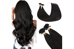 GOO GOO U Tip Hair Extensions Real Human Hair,Natural black 50g 16inch 1g/Strand Hot Fusion Keratin Hair Extensions, Straight