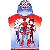 Get Trend Marvel Spidey Towels for Kids Hooded Bath Towel Poncho Absorbent Pool Beach Shower Cotton Swim Towel Travel Essentials (Blue/Red Spidey, 4-9 Years)