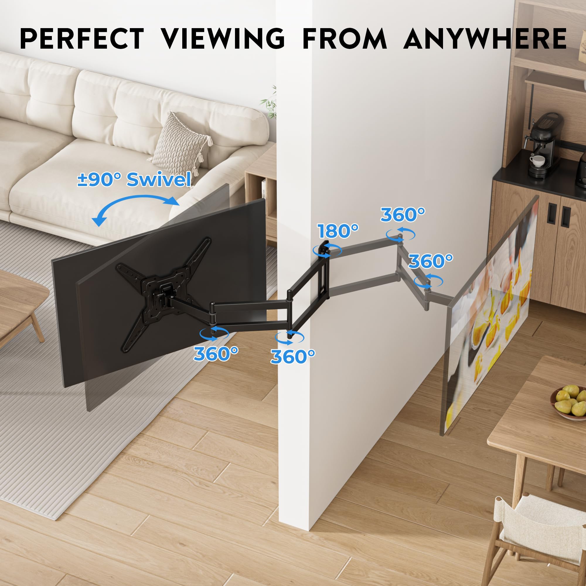 BONTEC Langarm TV Wandhalterung 950 mm Auszug für 26–65 Zoll Fernseher, voll bewegliche TV Halterung schwenkbar und neigbar, stabile Fernsehhalterung VESA 400x400 mm, bis 35 kg 4