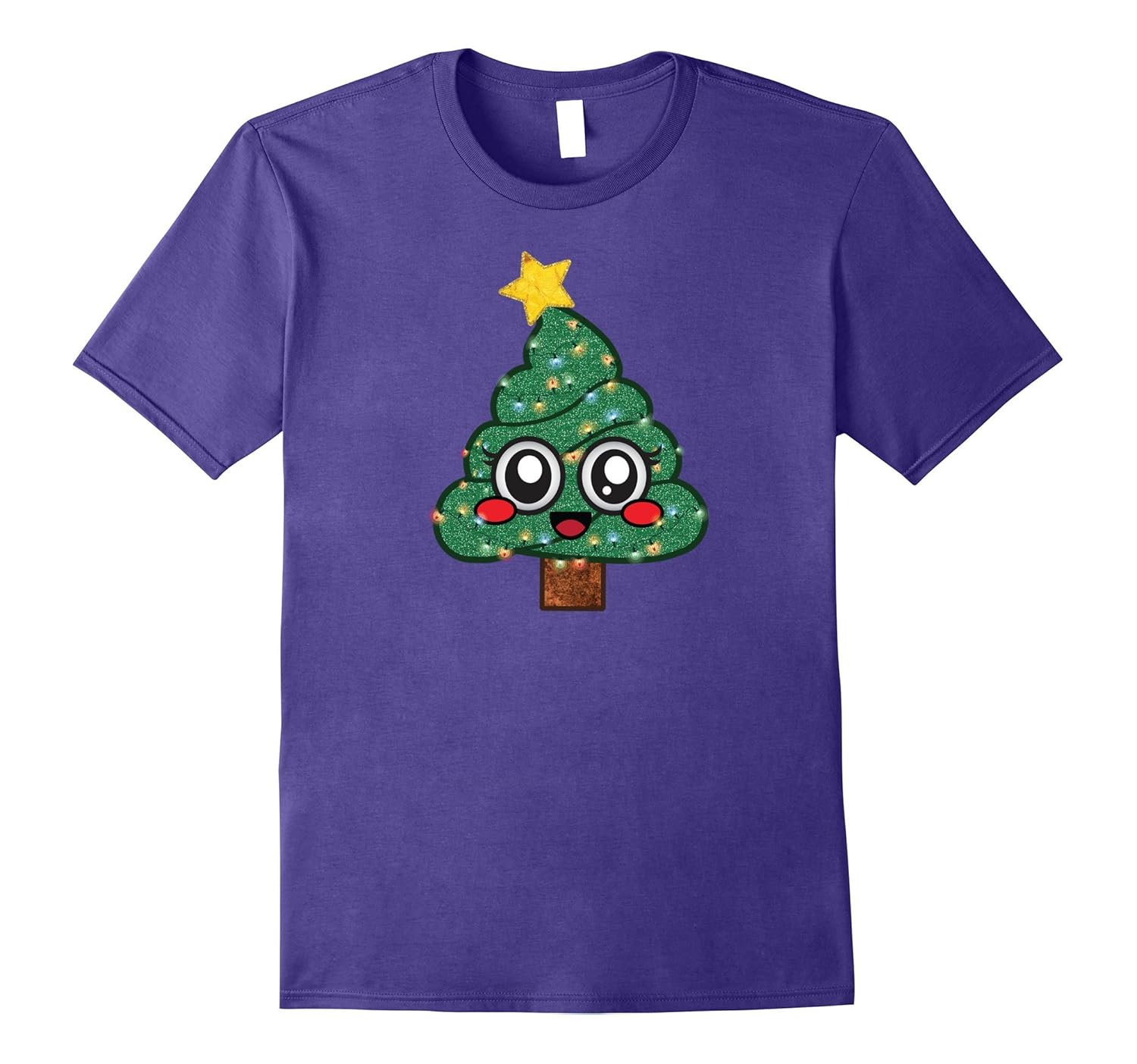 Cute Emoji Christmas Tree Girl Lights Funny Emoji Poop Shirt-ANZ