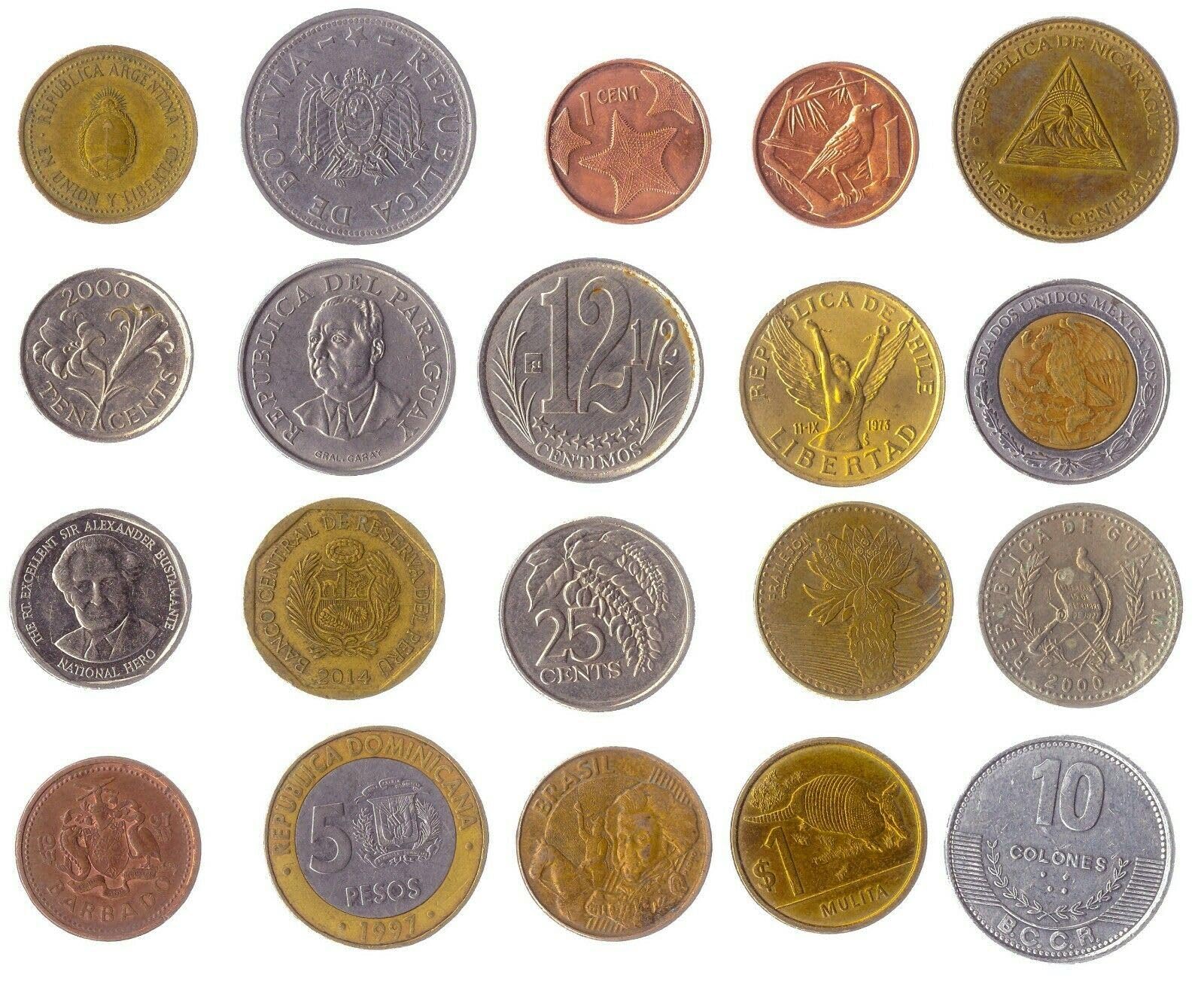 20 Different Coin Collection from the Americas - Collectible World Currency - Tropical Plants and Animals - Historic Latin American and Caribbean Coins — image 1