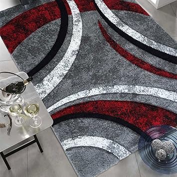 Unamourdetapis Tapis Salon Moderne Et Design Facile Dentretien Havana Prestige Gris Rouge Noir 160 X 160 Cm