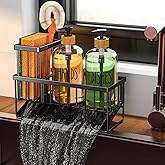 Cisily Kitchen Dish Soap Dispenser Set with Black Sponge Holder and 2 Pack 16.9oz Clear Glass, Dish Soap Dispensers for Kitchen Sink, Vintage Hand and Dish Soap Dispensers Set