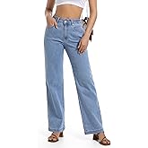 Guaile Women's Jeans High Waisted Straight Leg Stretchy Jeans Trendy Wide Leg Tummy Control Loose Casual Denim Pants