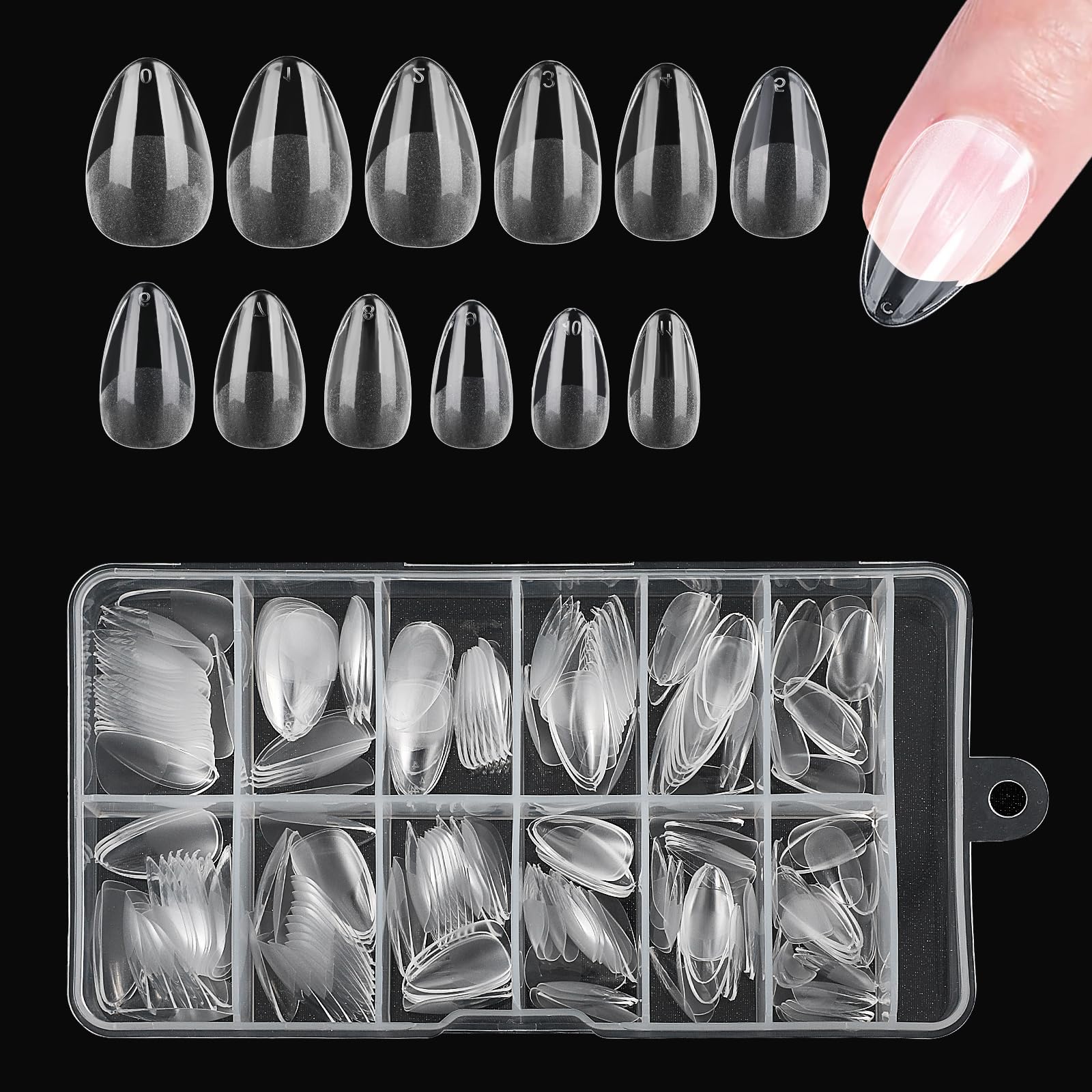 Lusofie 240Pcs Extra Short Almond Nail Tips - Pre-Filed Half Matte Press on Clear Acrylic Full Cover Fake Gel X Tips for Nail Extensions (XS)