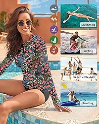 WOWENY Women Rash Guard Long Sleeve Swimsuit Top
