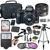 Canon EOS M50 Mirrorless Digital Camera (Black) with 15-45mm STM Lens + Deluxe Accessory Bundle Including Sandisk 32GB Card, 