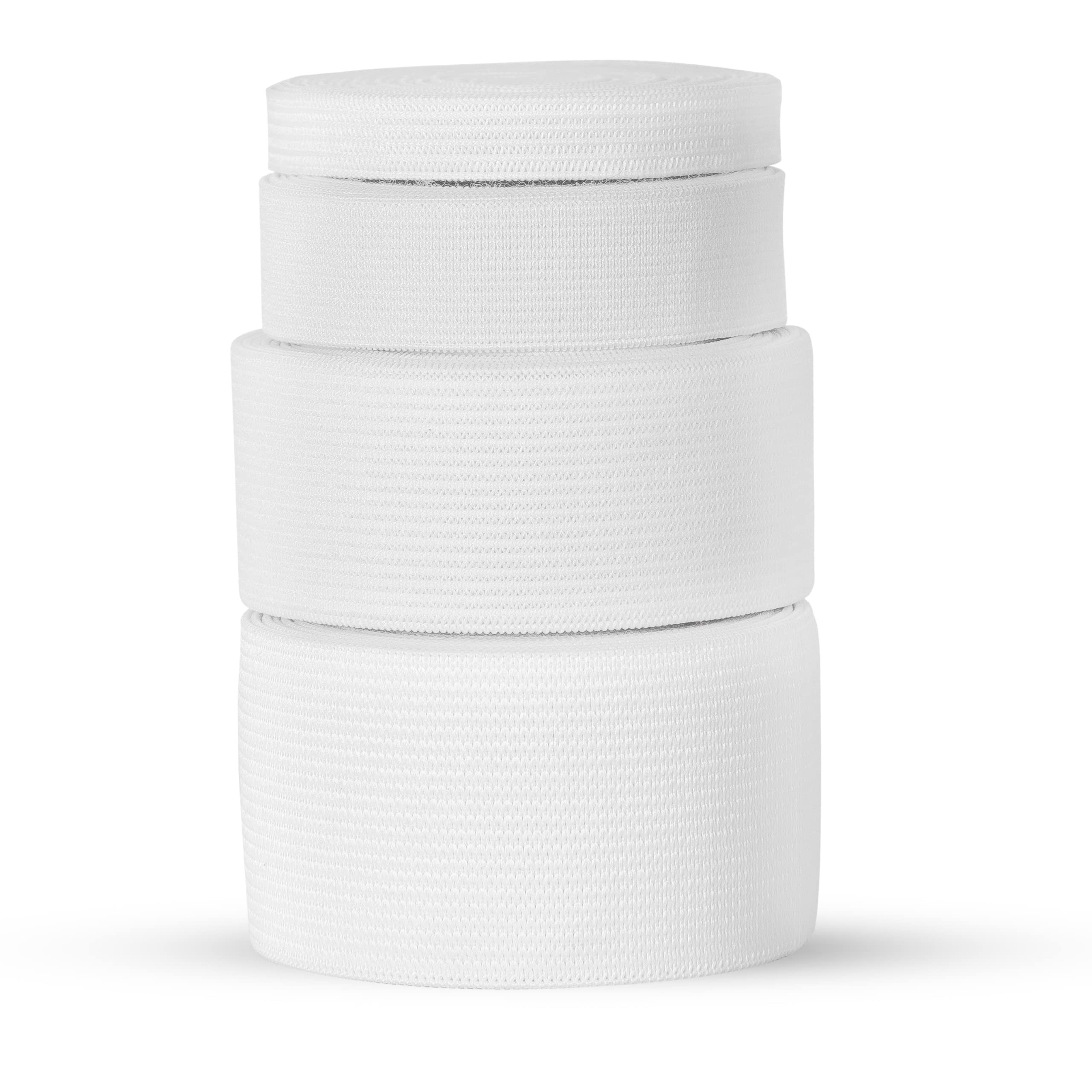 Mix Size Elastic for Sewing, WHITE, Knitted, Set of 4 (10-20-30-40 mm), 12 metres (4x3 metres)