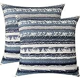 ROMANDECO Jacquard Striped Decorative Throw Pillow Covers for Couch Set of 2, 18x18 Inches, Navy Blue