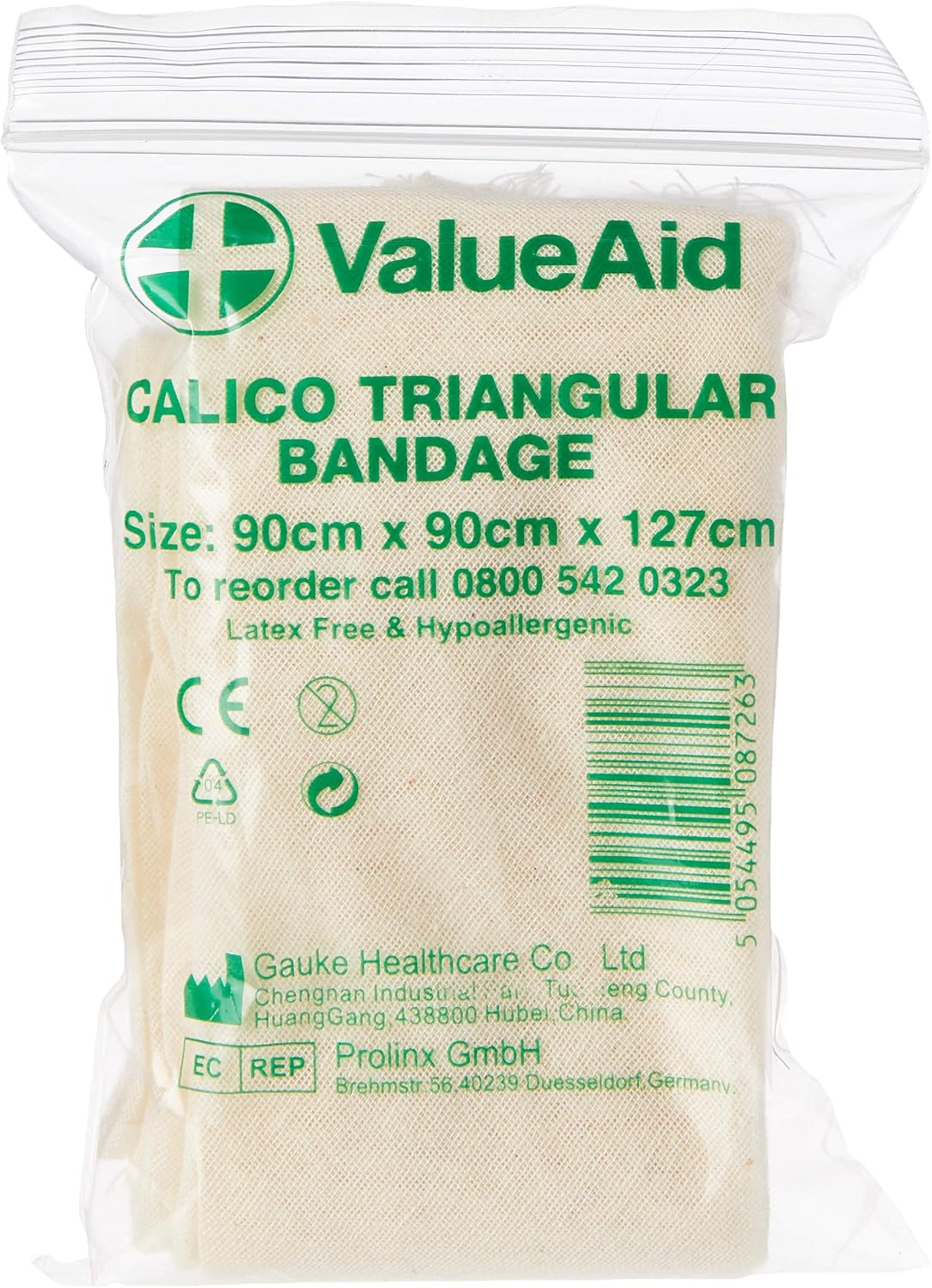 Value Aid Calico Triangular Bandage - Single, White, 35 g (Pack of 1)