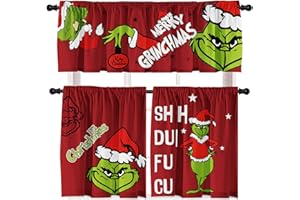 CUTEIUSH Christmas Valance Holiday Kitchen Curtain Small Window Valances with Rod Pocket Xmas Farmhouse Bathroom and Laundry Short Curtains Decoration 3 Panel Red Set 52Lx18W & 36Lx26Wx2