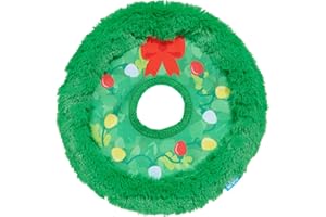 Barkbox Get Lit Wreath Dog Toy – Holiday Fetch & Fling Disc with T-Shirt Rope, Crazy Crinkle & Long Plush Hair – Durable Holiday Play Toy for Dogs