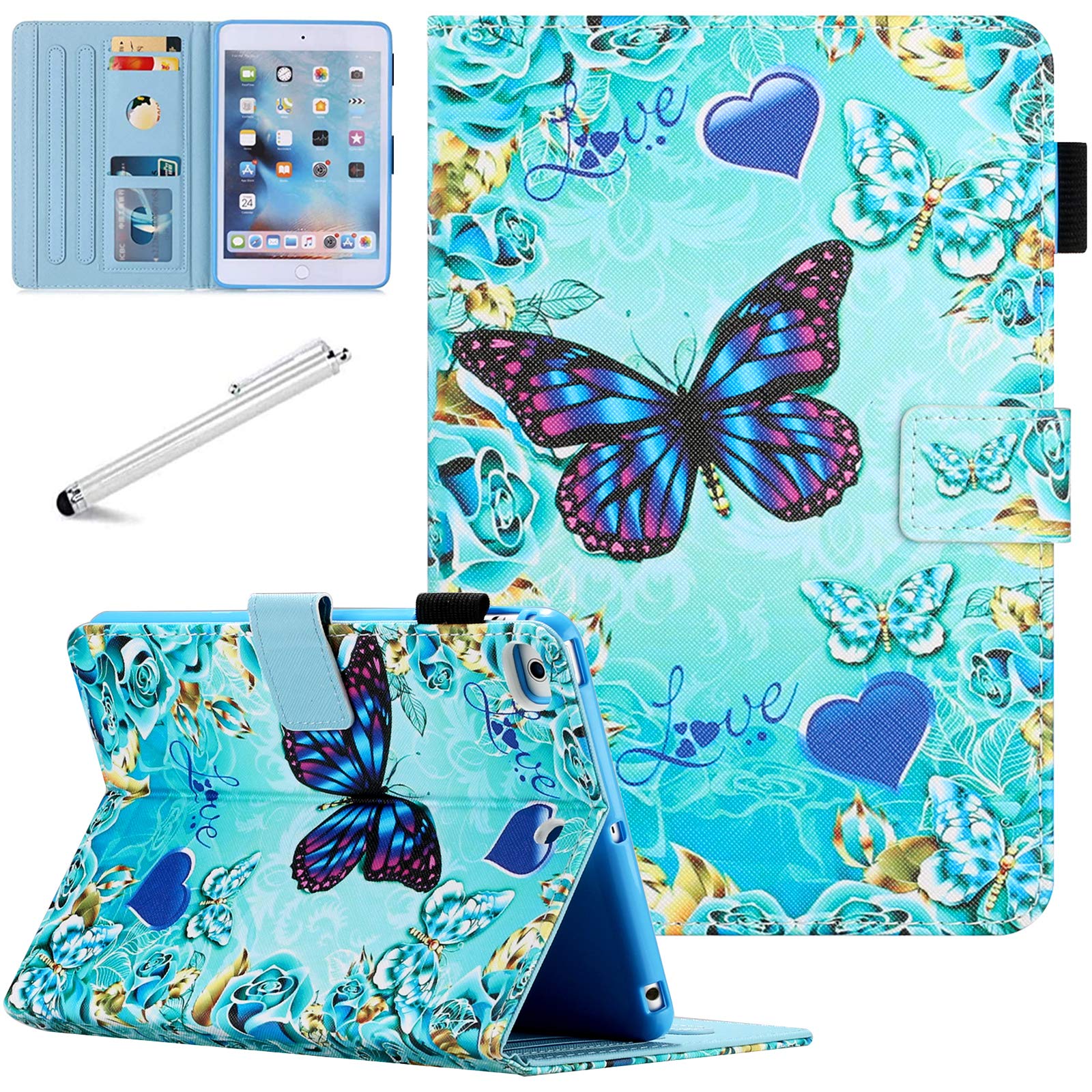 Fancity Case for iPad Mini 5 Mini 4, Mini 3 Mini 2 Protective Cover, PU Leather Smart Auto Wake/Sleep Case with Stand Card Slot Pencil Holder for iPad Mini 7.9 Inch, Crystal Butterfly — image 1