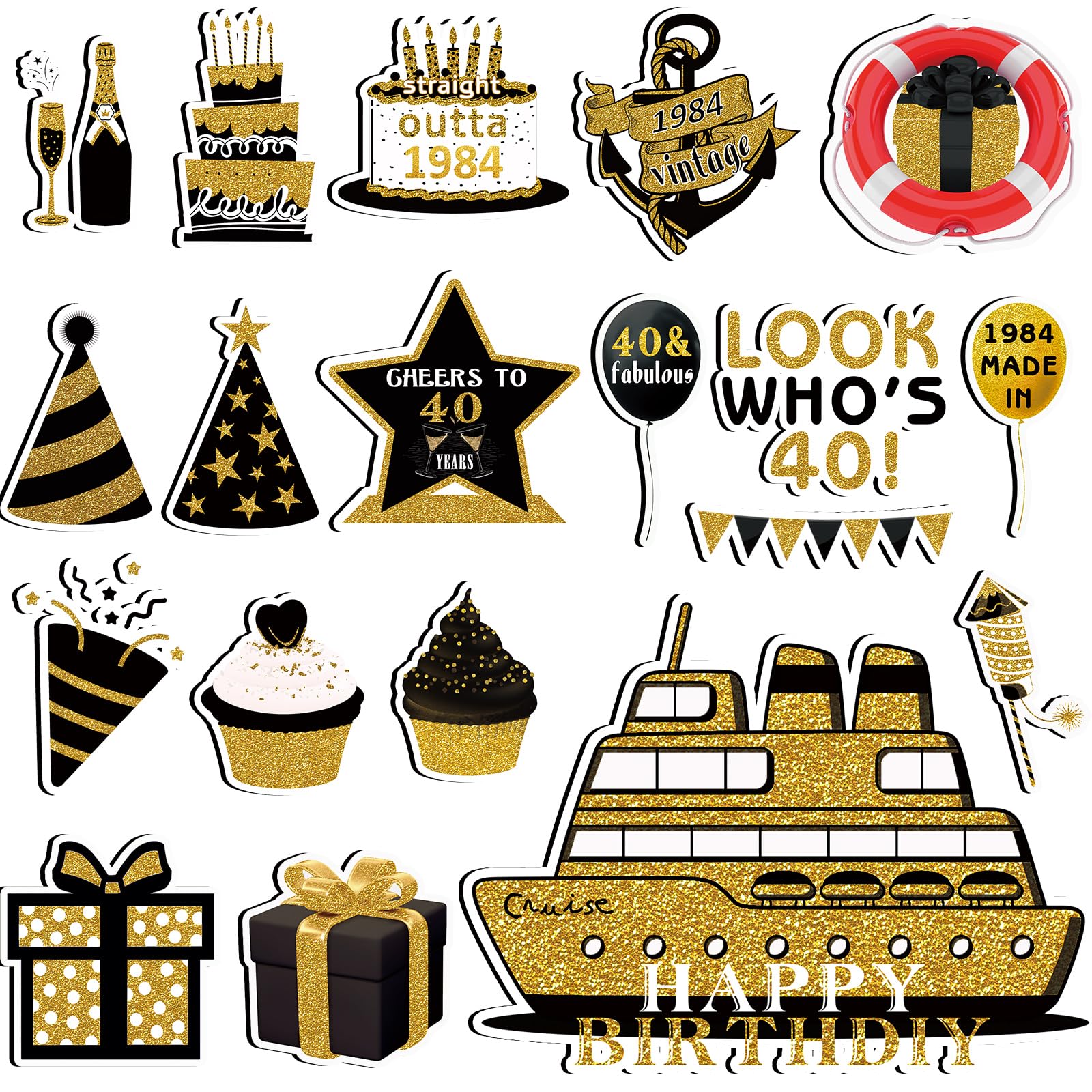 Photo 1 of **PARTIAL SET**
20 PCS 40th Birthday Cruise Door Magnets Decorations Vintage 1984 Cruise Door Magnets Magnetic Reusable Cruise Magnets for Carnival Cruise Door Refrigerator Cars Birthday Party