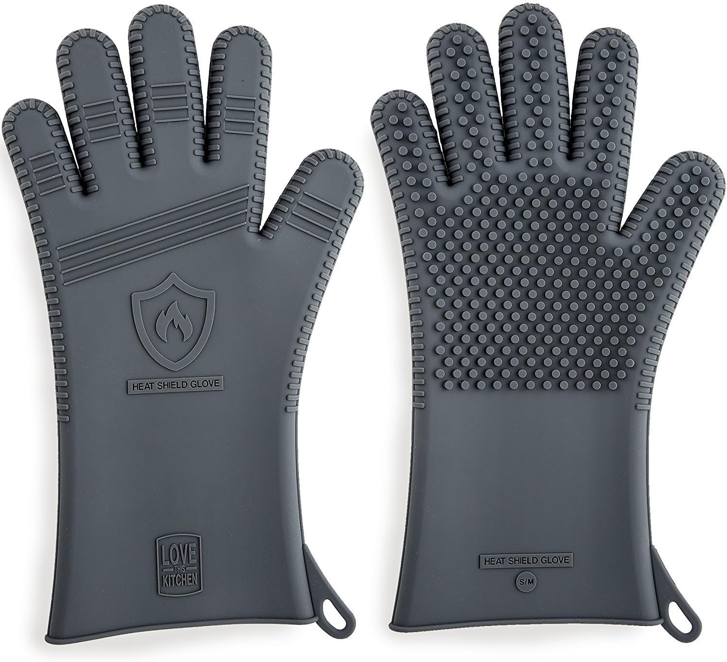 Premium Silicone BBQ & Grill Gloves | 34,3 cm Long | Best Barbecue & Oven Mitts | Heat Resistant Gloves for Grilling & Cooking | Great Gift for Men (Size S/M -see chart, 1 Pair, Charcoal Gray)