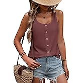 SweatyRocks Women's Scoop Neck Button Up Tank Top Casual Solid Sleeveless T Shirt