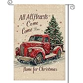 Red Truck Christmas Tree Garden Flag 12x18 Inch Double Sided,Christmas Trees Red Truck Winter Garden Flags for Outside,Christmas Xmas Gifts Decor Yard Flag for Outdoor Porch Lawn Farmhouse Decoration