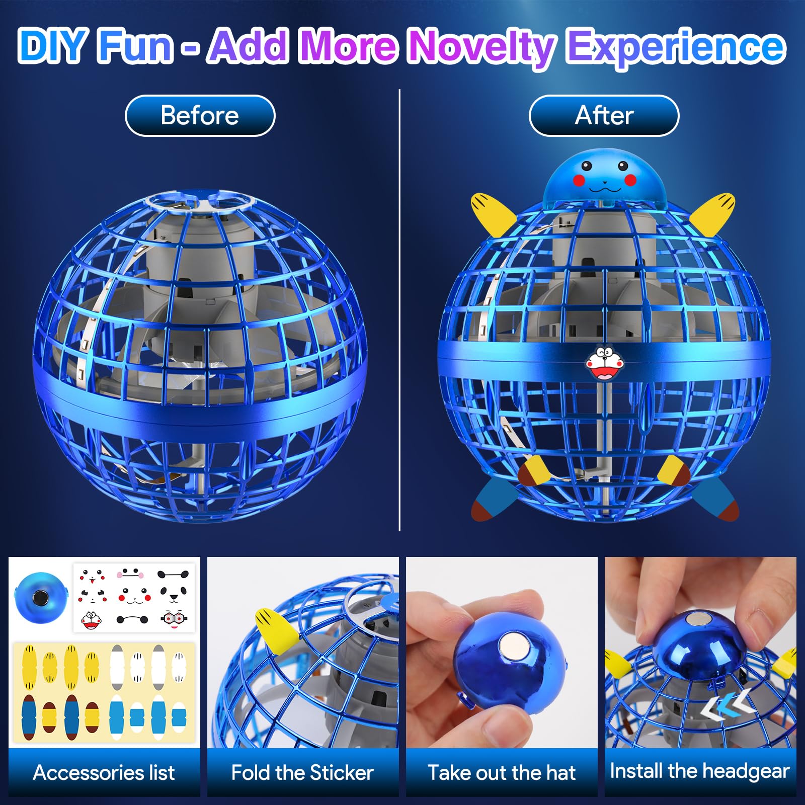 Flying Orb Ball, Flying Spinner Ball Toy, Hand Controlled Boomerang Hover Ball, Fidget Spinner Stress Ball, Christmas Birthday Cool Toys Gifts for 6 7 8 9 10+ Year Old Boys Girls Teens Indoor Outdoor