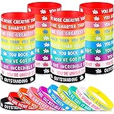Zubebe 60 Pcs Student Motivational Quote Silicone Wristbands Colored Inspirational Bracelets for Kids School Gifts