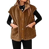 Glamaker Womens Fuzzy Fleece Vest Casual Loose Sherpa Vest Faux Fur Button Down Sleeveless Jacket Coat Outerwear