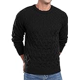 Askdeer Men's Cable Knit Pullover Sweater Long Sleeve Crewneck Sweater Casual Soft Knitted Sweater with Ribbing Edge