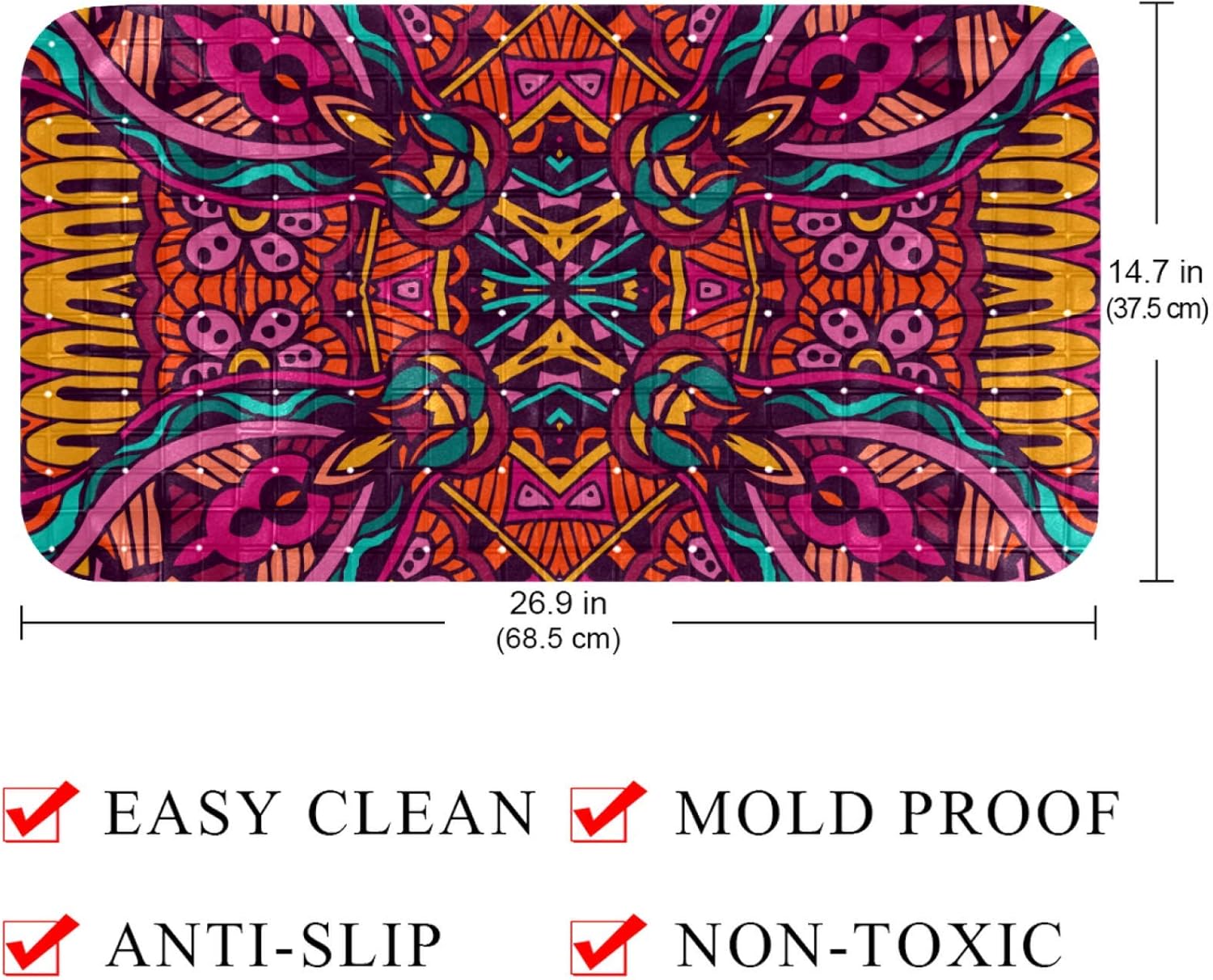 Tub mats Original Bath Mat Non-Slip Shower Mats (26.9x14.7in) Vintage Ethnic Boho Flower Print Adults and Kids Bathroom Showers,Smooth/Non-Textured Tubs: Health & Personal Care