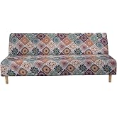 MIFXIN Armless Futon Slipcover Folding Sofa Cover Stretch Elastic Washable Fabric Couch Sofa Bed Furniture Protector Slip Cover for Living Room Kids Pets (Multi-Color)