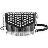 Ayliss Women Crossbody Handbag Purse Small Rivets Studded Tassel Shoulder Bag Clutch Gothic Punk Rock Party Funky Bag (Rectangle Black)