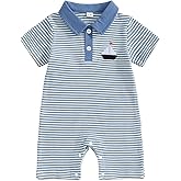RSRZRCJ Newborn Outfits Baby Boy Clothes Summer Short Sleeve Waffle Knit Collared Sailboat Embroidery Romper Jumpsuit
