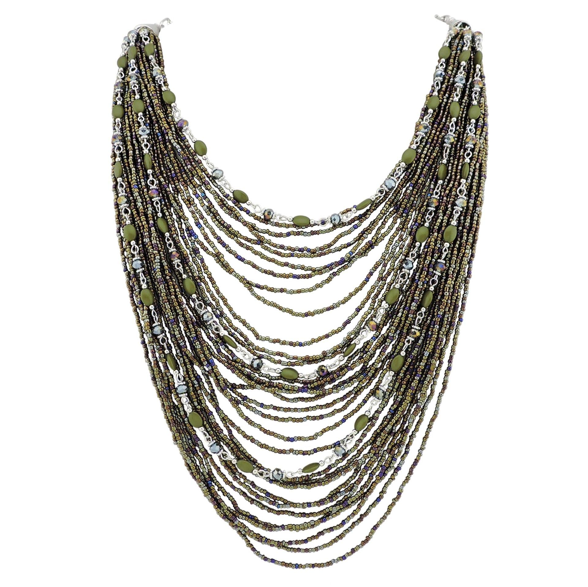 BOCAR Multi-layer Long Chain Chunky Bib Seed Beads Statement Necklace (NK-10410-Bronze)