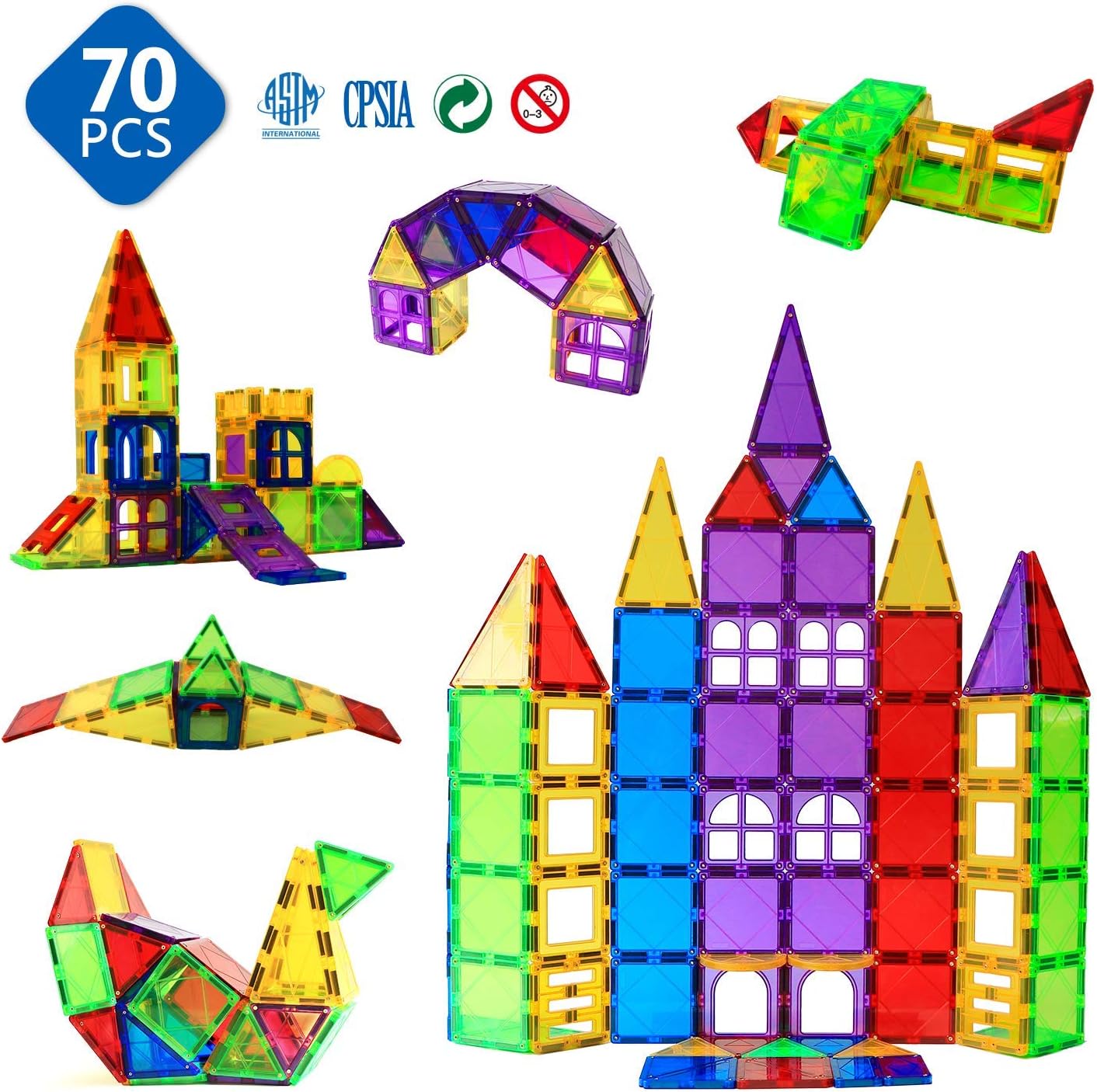 Magnetic Blocks - Magnetic Toys for Toddlers Kids Magnetic Building Blocks Preschool Magnet Set Magnetic Stem Toys 70 Pieces: Toys & Games