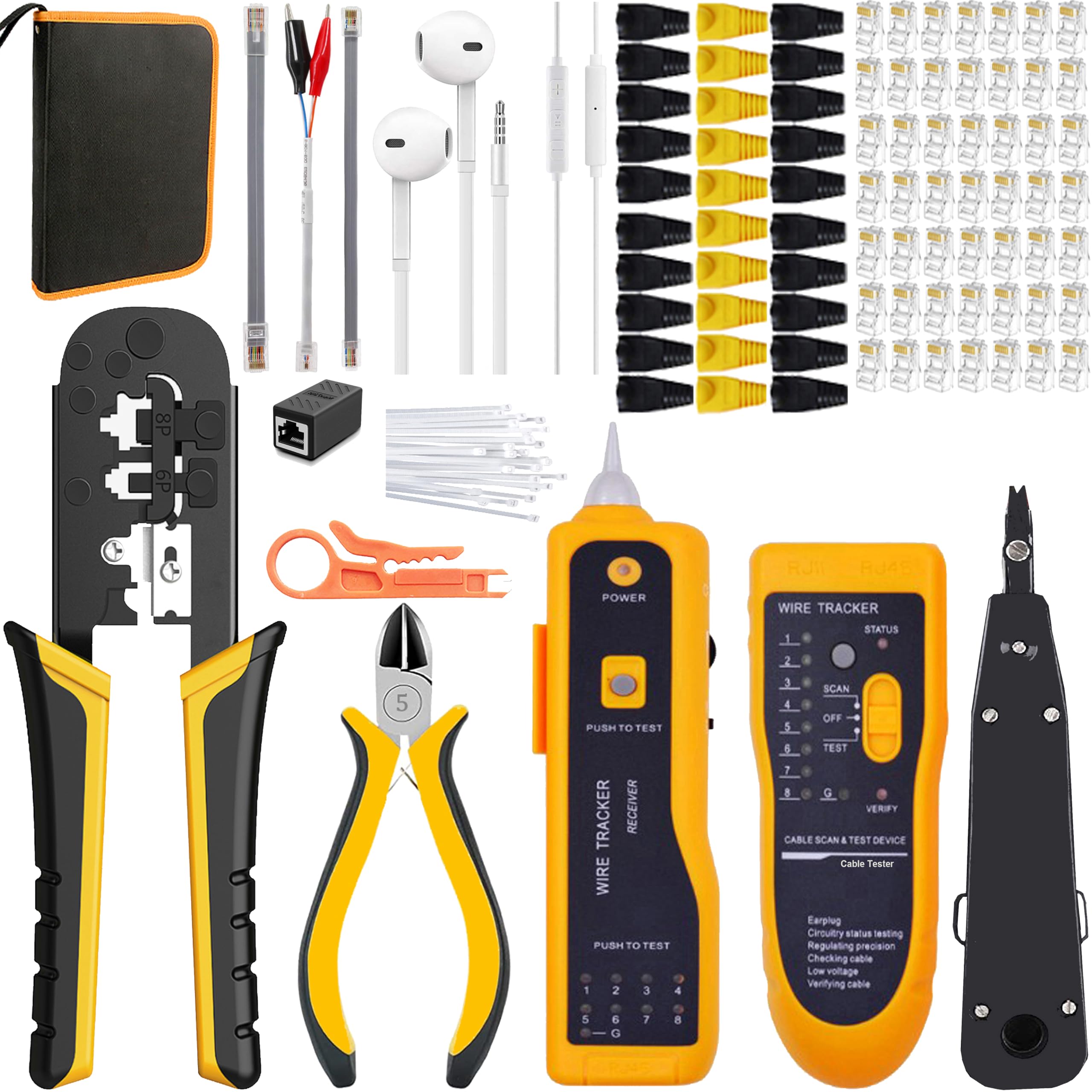 MAYLINE RJ45 Crimper Network Cutter Kit CAT5 CAT6 Crimping Tool Set, Professional Net Maintenance LAN Cable Tester Stripper, Wire Crimp Pliers Repair Pliers Tool Set(Black)