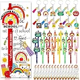 Zenoble 24 Set Back to School Gifts for Students Bulk Ballpoint Pens Keychains and Greeting Cards Set First Day of School Supplies Gifts for Teacher Classroom Rewards Party Favors