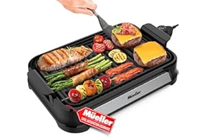 MUELLER HOME Mueller Ultra Gourmet Electric Grill, Smokeless Indoor Grill, Removable Nonstick Grill Plate, with Adjustable Temperature, 120V