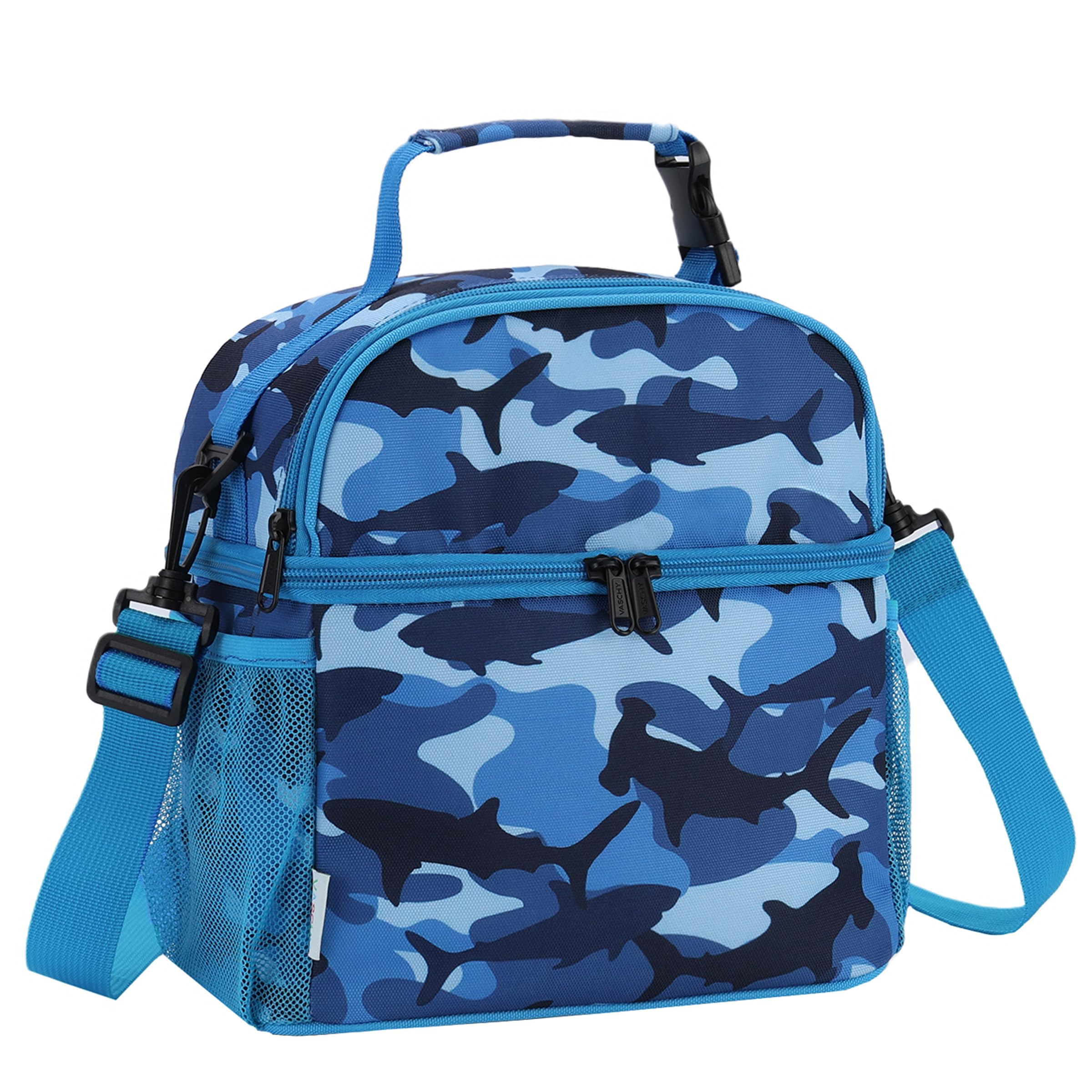VASCHY Lunch Bag for Kids, Insulated Lunch Box Double Compartments Cooler Lunch Tote for Toddlers Boys Girls School/Daycare/Picnic Ocean Sharks