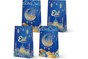 KALEFO Eid Mubarak Favor Gift Bags 24PCS Ramadan Muslim Supplies Goodie Treat BagTable Decorations for Party Birthday Blue