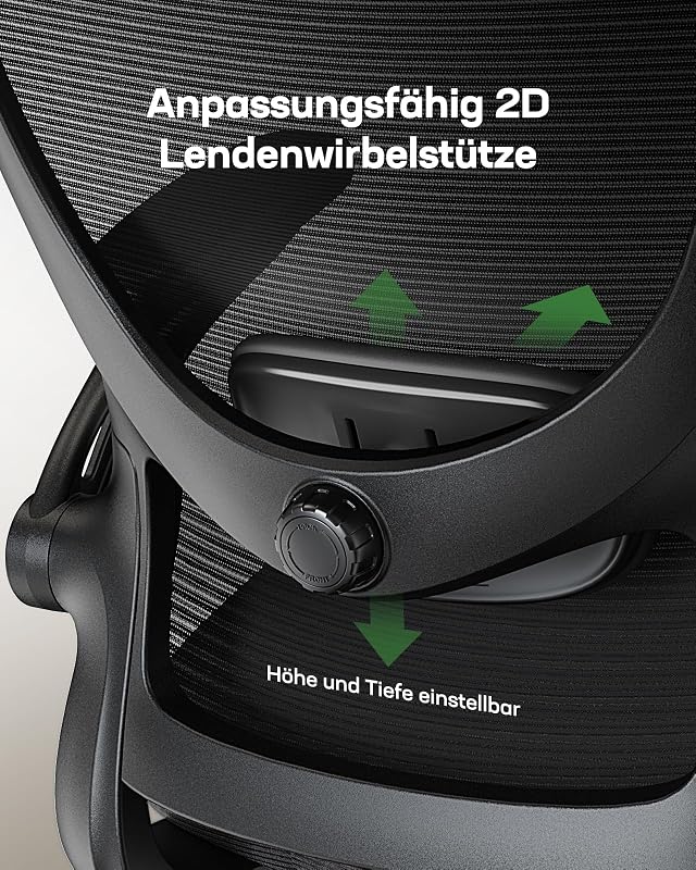 Bürostuhl, Schreibtischstuhl, 3D Armlehnen 2D Lendenwirbelstütze