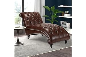 Fulocseny Tufted PU Cover Chaise Lounge Indoor,Leisure Accent Chair Upholstered Couch,Velvet Chaise Lounge Chair,Tufted Armless Chaise Lounge,PU Cover+Wood Frame+Foam +Wood Legs (Dark Brown)
