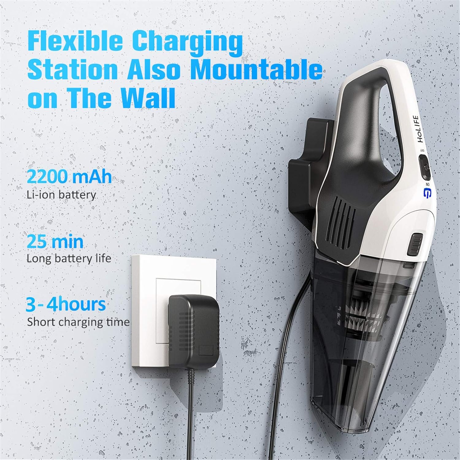 Holife HLHM218BWUS, Hand Cyclonic Suction, Handheld Vacuum Cordless Powered with Rechargeable Quick Charge Tech, Lightweight Dry Vac for Home and Car Cleaning (White): Home & Kitchen