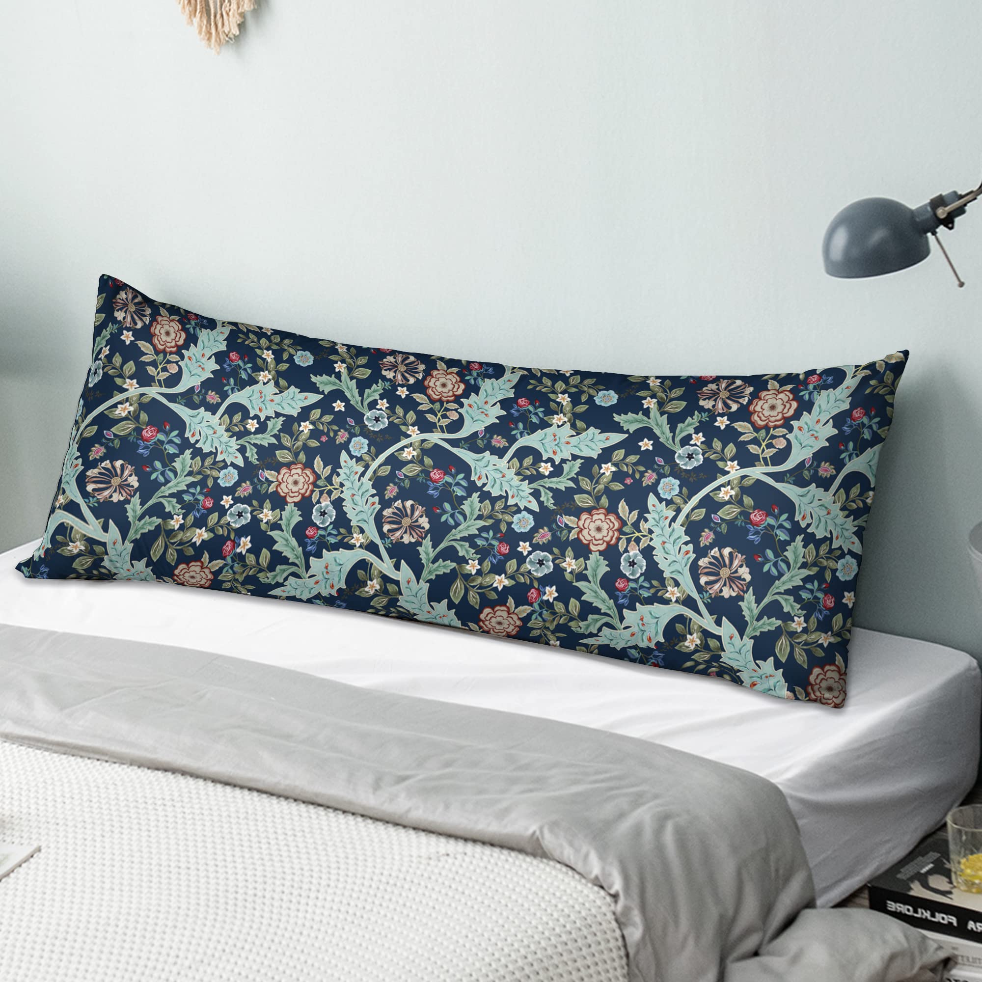 Obal William Morris Body Pillow Cases, Original Design Velvet Long Bolster Pillowcase Pregnancy Maternity Orthopaedic Support Pillow Cover (Double 54'' 137cm, Teal Wilhelmina)