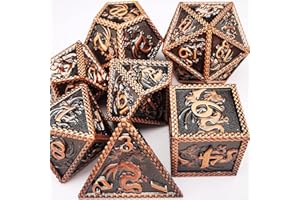 HAOMEJA DND Metal Dice Dragon Set 7 Role Playing Dice D&D Solid Dice Dungeons and Dragons Ancient Red Copper