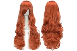 IMISSU 80cm Long Curly Natural Hair Cosplay Wig with Bangs Colorful Halloween Costume Party Wigs for Women (Fragrant Orange)