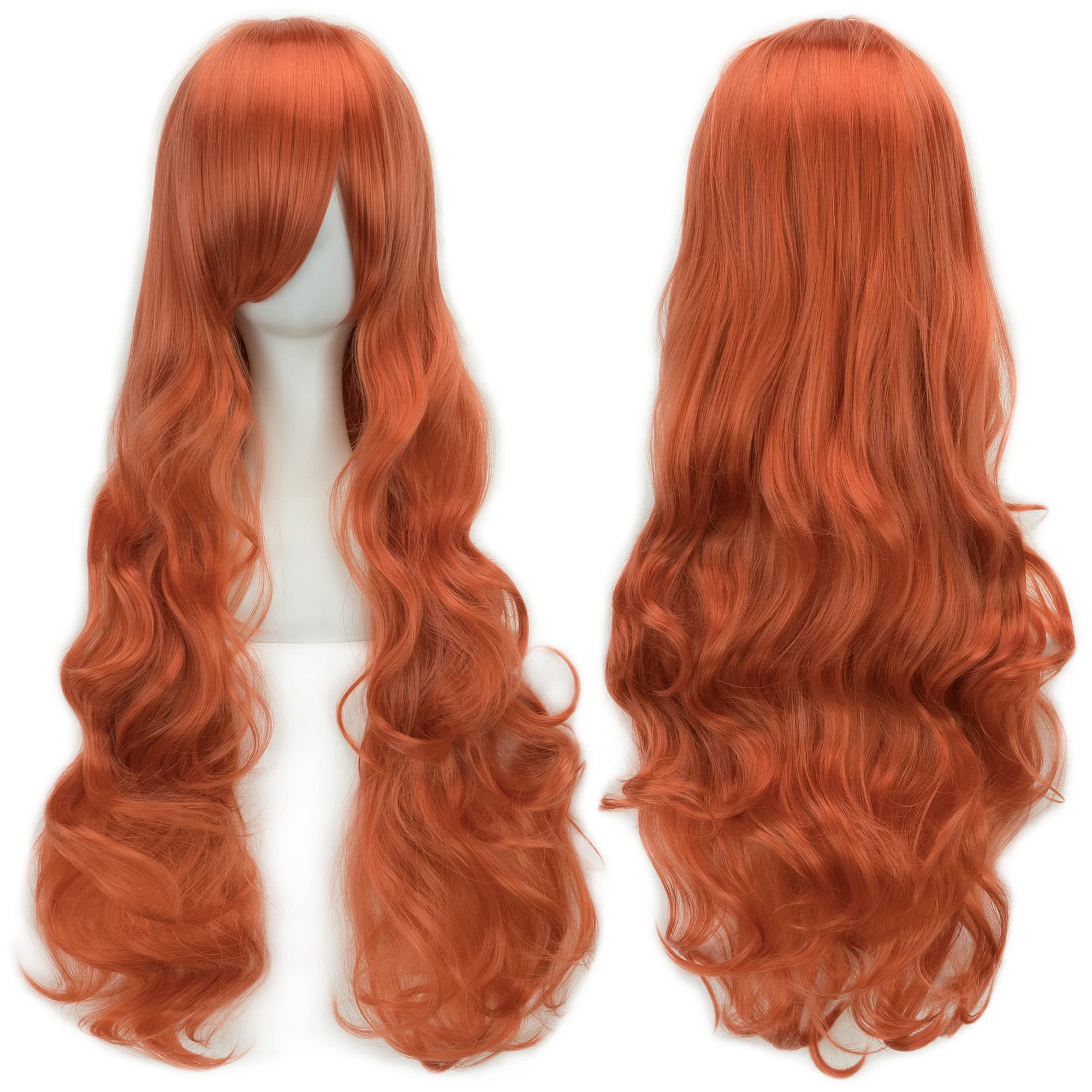 IMISSU 80cm Long Curly Natural Hair Cosplay Wig with Bangs Colorful Halloween Costume Party Wigs for Women (Fragrant Orange)