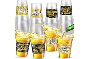 Sliner 48 Pcs 12oz Happy New Year Plastic Cups, Clear Disposable Cups Bulk New Year's Eve Drinking Cup Snacks Ice Cream Beer Drinkware for Winter Holiday Party Supplies