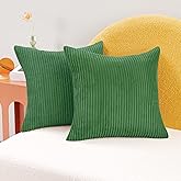 Deconovo Pillow Covers 20x20, Green Throw Pillow Cover Pack of 2 20x20 Inch, Square Corduroy Pillowcase Covers with Stripes D